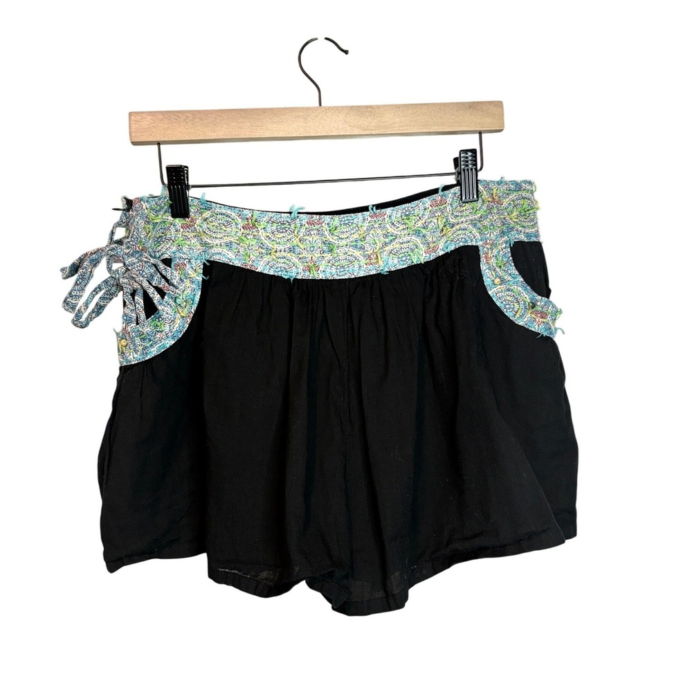 Free People Black Paisley Embroidered Cotton Skort Size 8 Boho Festival Style